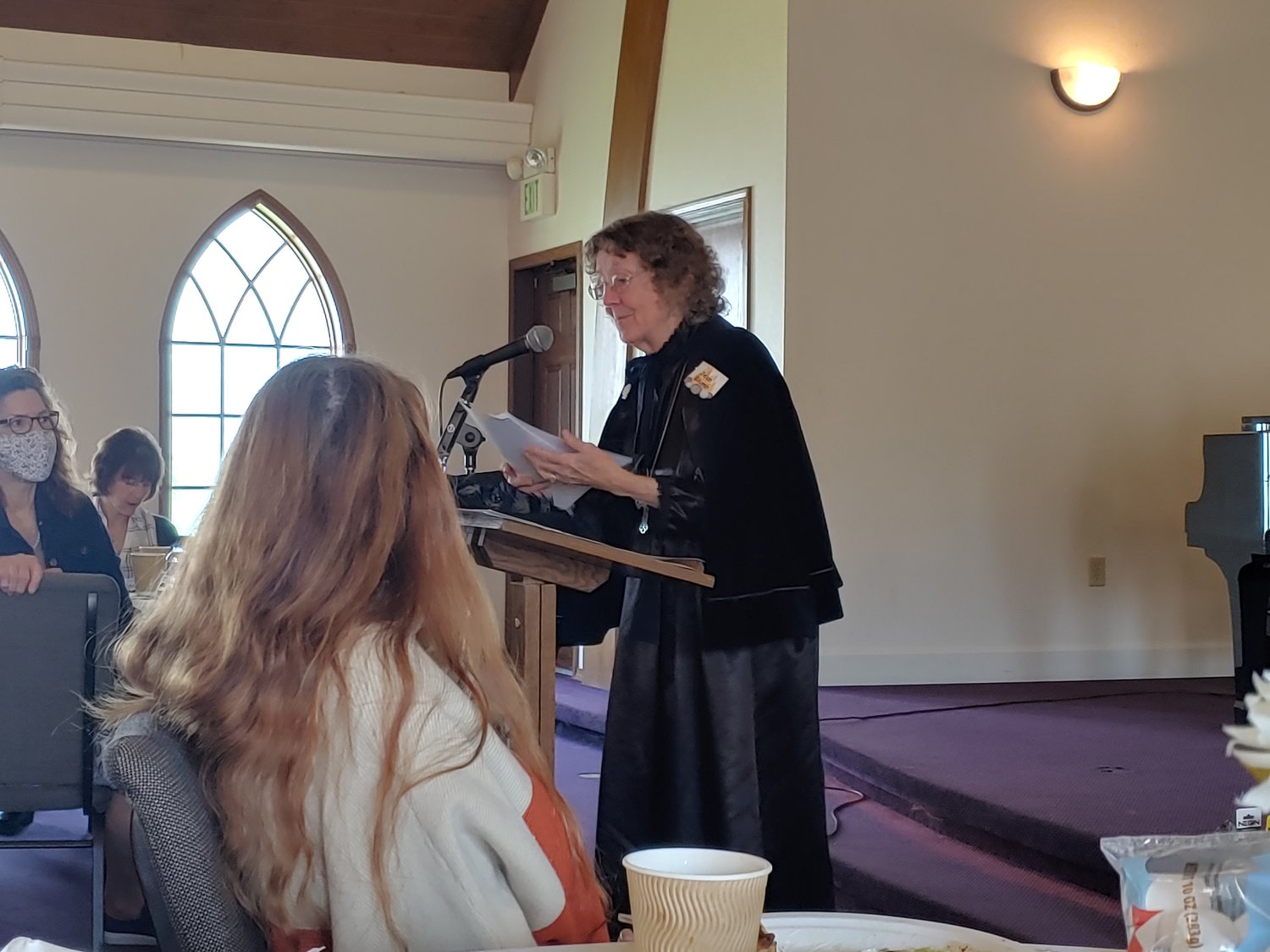 Jean Bluhm presents to the Christian Women's Fellowship.